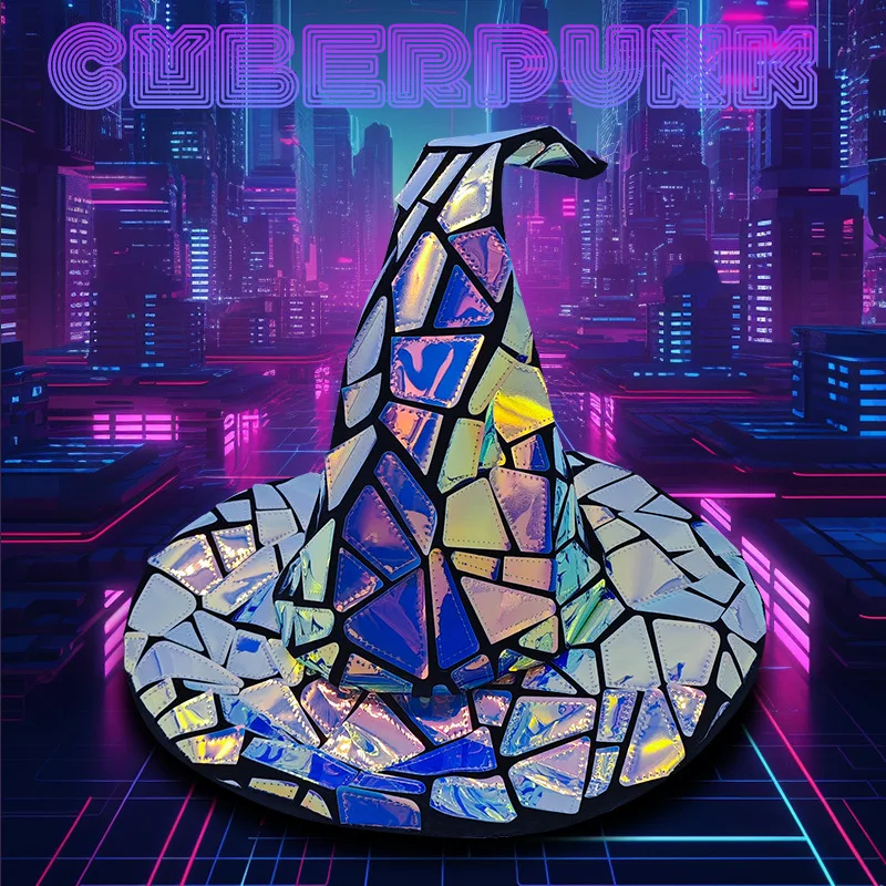 Sombrero de bruja holográfico cyberpunk - Kf sfea d fc b e db b d l chapeau de sorci re pour la f te cyberdiary cyberpunk laser elemental hexenbiest chapeau de chambre - Tenue de festival