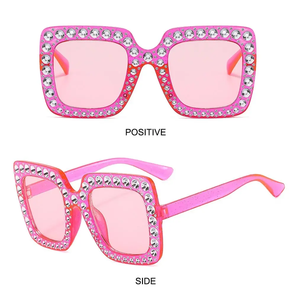 Gafas retro sobredimensionadas con strass - Kf s fe c e cb e e cd u lunettes de soleil r tro grande monture pour femmes cristal biscuits carr diamant - Tenue de festival