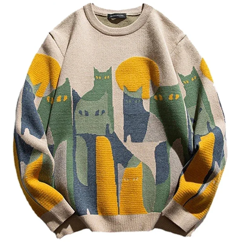 Jersey oversize con gatos abstractos - Kf sb ecf afb ee efcb e ee pull de dessin anim harajuku pour hommes et femmes pull imprim chat complet pulls vintage d - Tenue de festival