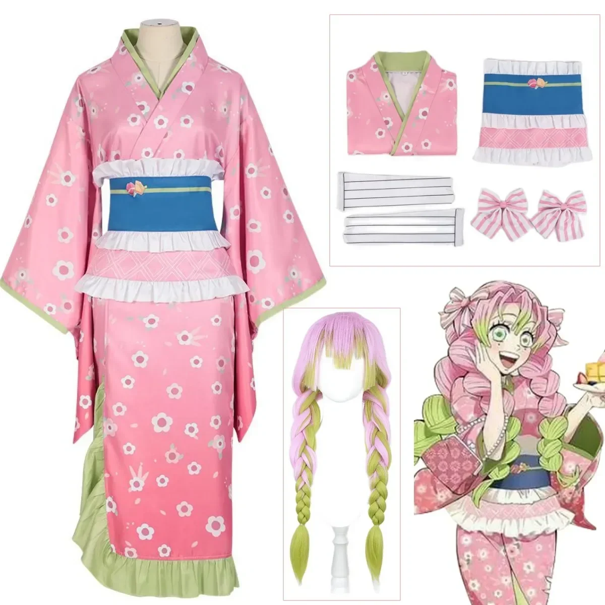 Disfraz de cosplay «Mitsuri Kanroji» de Demon Slayer (con peluca) - Kf s ad d c b a bf a a b fu - Tenue de festival