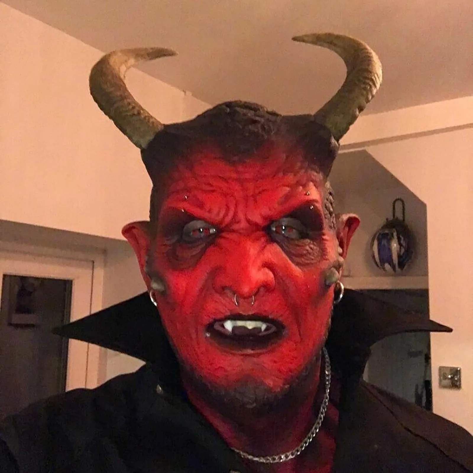 Máscara demonio roja con cuernos y piel texturizada - Kf s e ef c b be j - Tenue de festival
