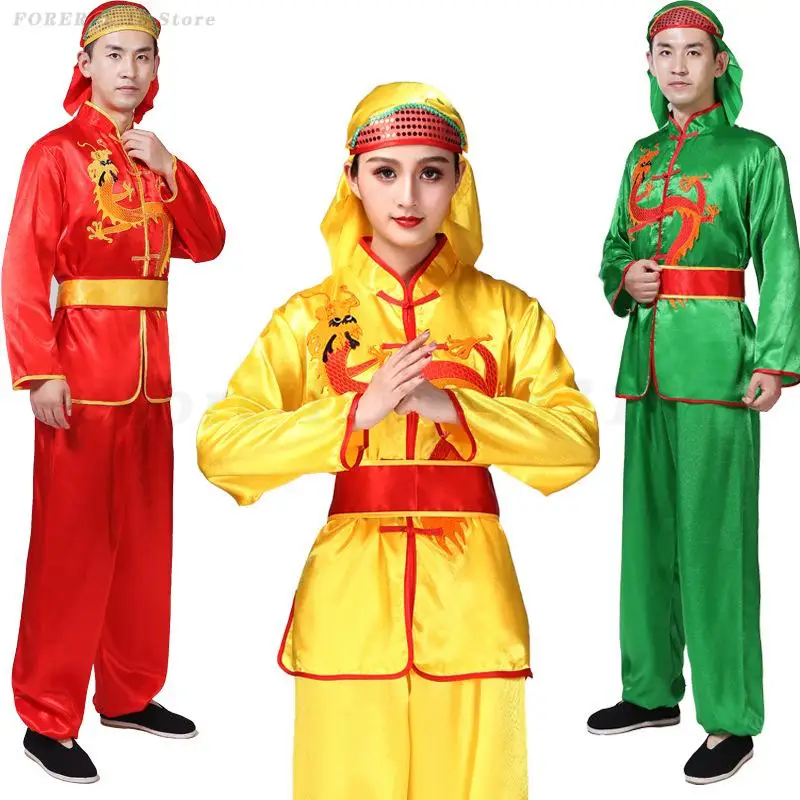 Traje tradicional chino de satén con dragón bordado - Kf s b c e b b e bcad de e k - Tenue de festival