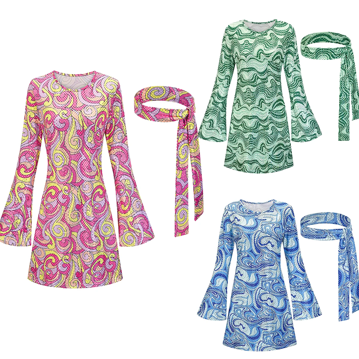 Vestido estampado hippie años 60 - Kf s cb cd efac d d fc robe imprim e hippy pour femme robe midi bande de sauna p che amour halloween carnaval - Tenue de festival
