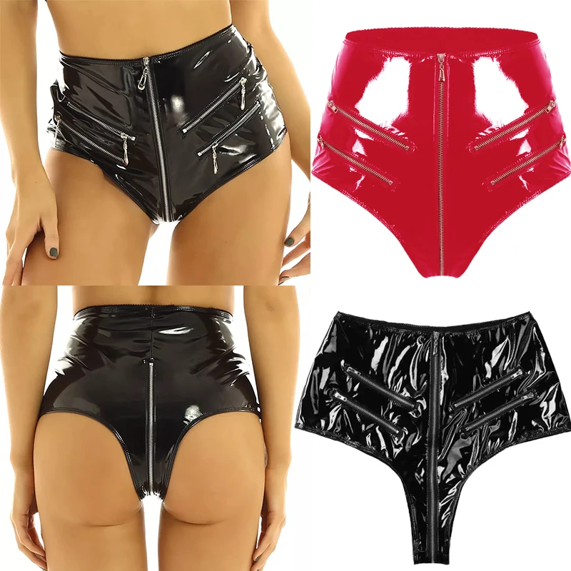 Shorty sexy de látex con cremallera entrepierna para mujer - Kf safdd c ac d e b a s - Ropa de festival