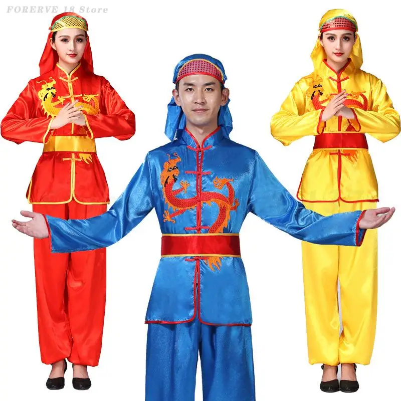 Traje tradicional chino de satén con dragón bordado - Kf sf bf fa bc a ead dce e c fy - Tenue de festival