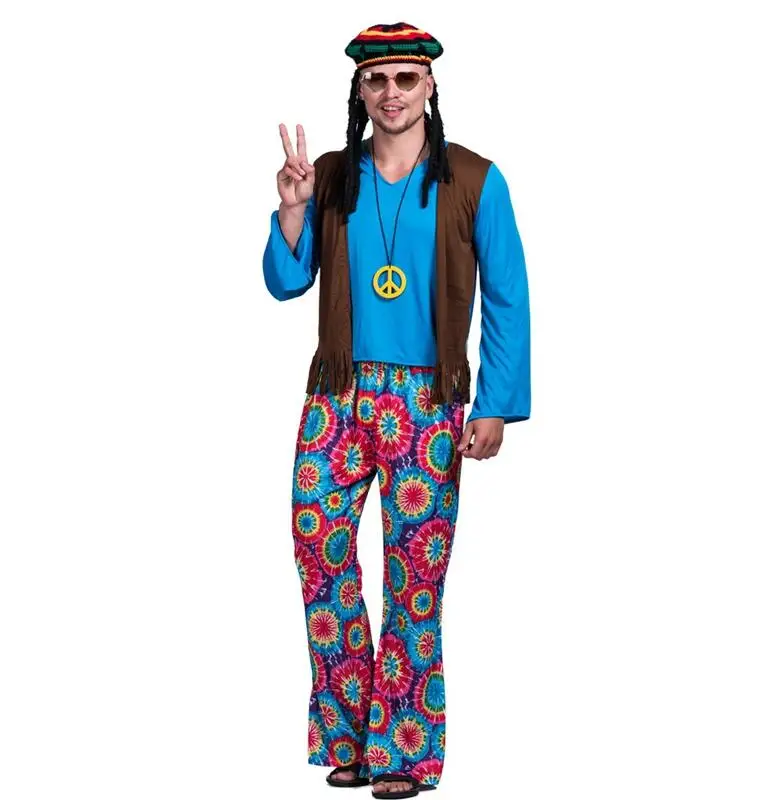 Disfraz de Hippie de los años 70 para hombre - Kf h c eec c da e e ac a u - Tenue de festival