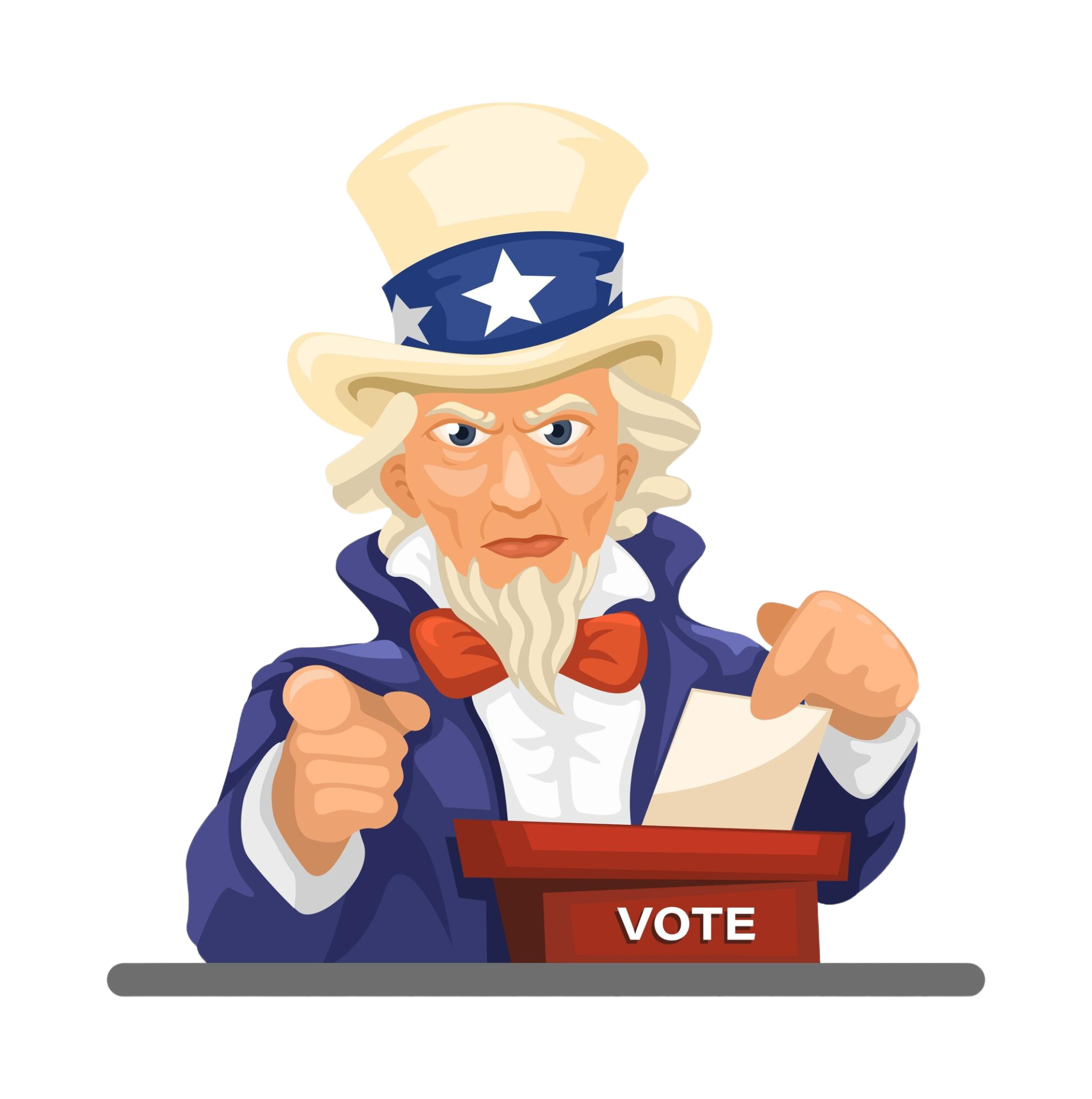 Masque de “Donald Trump" imprimé 2 Bannière - Politique - Oncle sam vote jour elections americaines mascotte vector illustration dessins animes - Tenue de festival