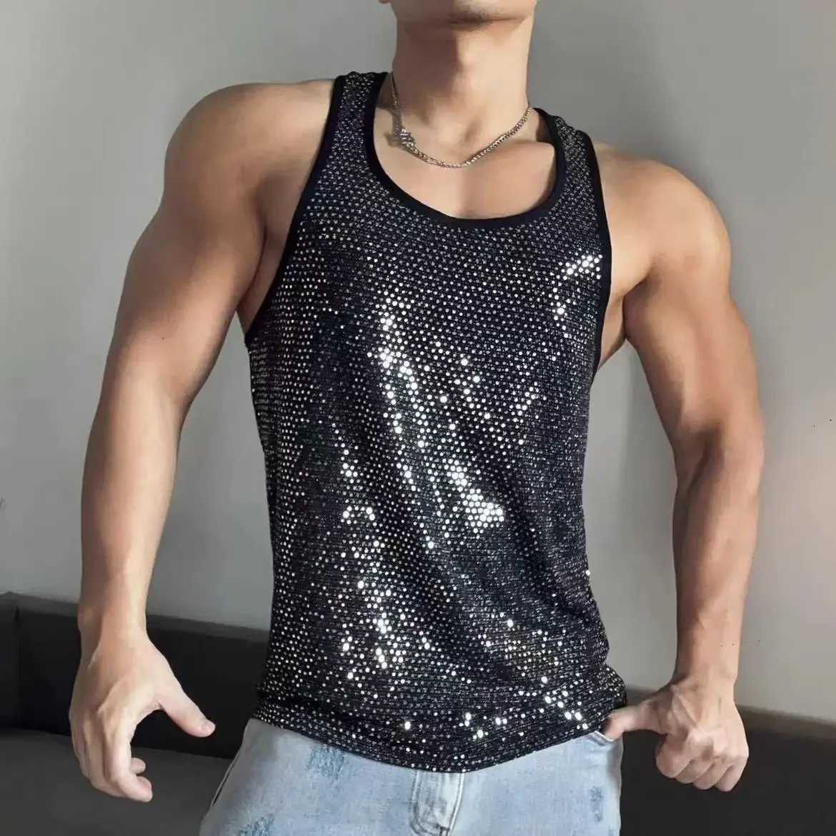 Camiseta de tirantes brillante con lentejuelas - Kf s e b a f b de f f f cbc e - Tenue de festival