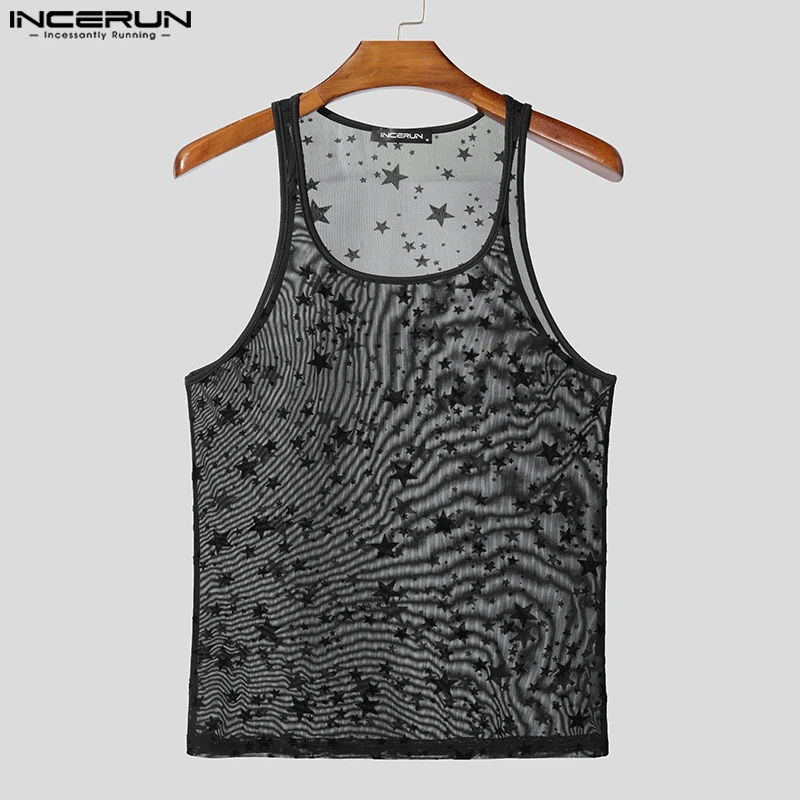 Camiseta sin mangas de malla transparente con estrellas - Kf s e d f b b b d cc d - Ropa de festival