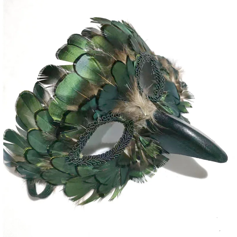 Máscara de pico de pájaro y plumas verdes - Kf sfa ae c d b k - Tenue de festival