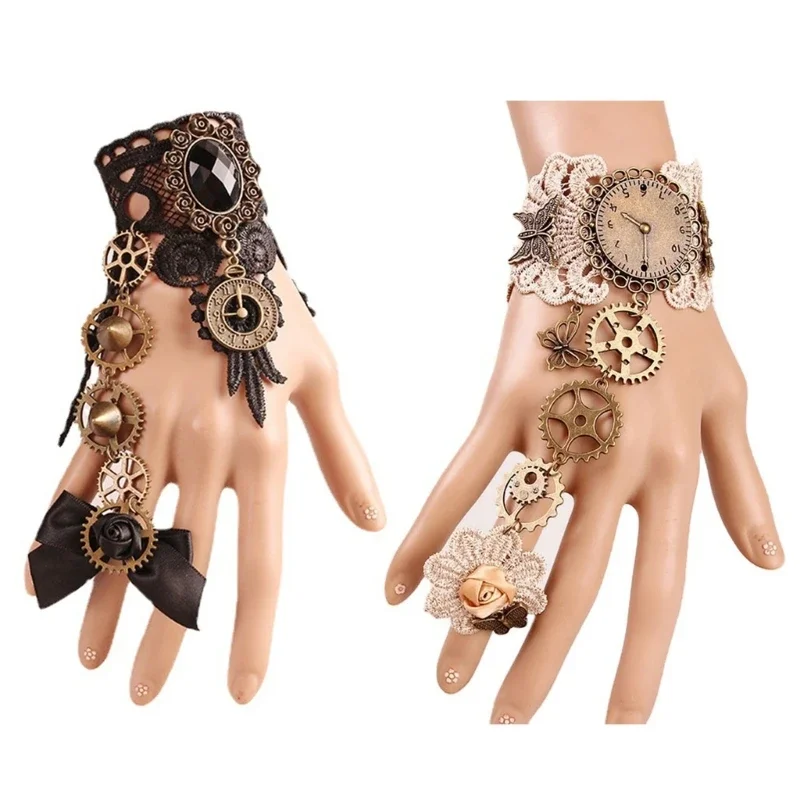 Pulsera brazalete steampunk con reloj y engranajes - Kf s b c c dfd f b - Tenue de festival