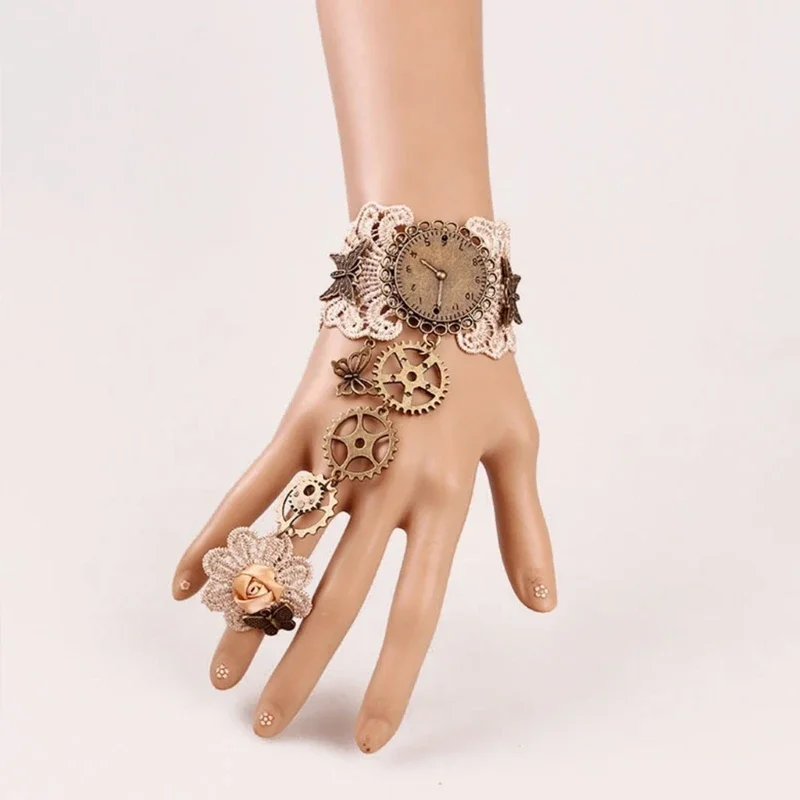 Pulsera brazalete steampunk con reloj y engranajes - Kf s c bfbfaaa e a c d d r - Tenue de festival